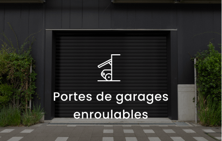 Vignette porte de garage avec écriture blanches par dessus "portes de garage enroulables"