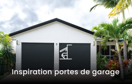 Vignette double garage avec écriture blanche devant "Inspiration portes de garage"