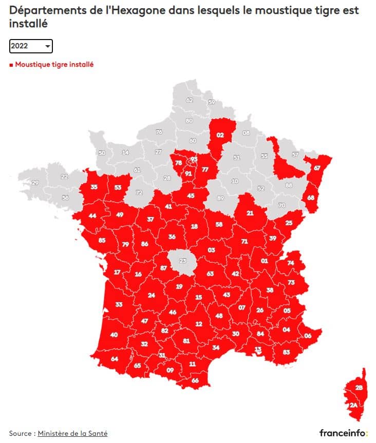 implantation du moustique-tigre en 2022 en France selon le ministère de la santé