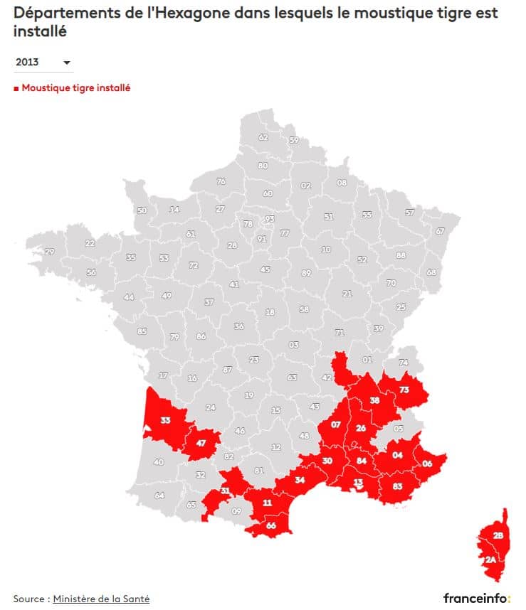 implantation du moustique-tigre en 2013 en France selon le ministère de la santé